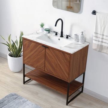 Juhl Chevron-Front Modern Minimalist 2-Shelf Bath Vanity Cabinet Only (Sink Basin Not Included)